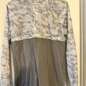 Gray and White Camouflage Long Sleeve Under Armour Quarter Zip Pullover